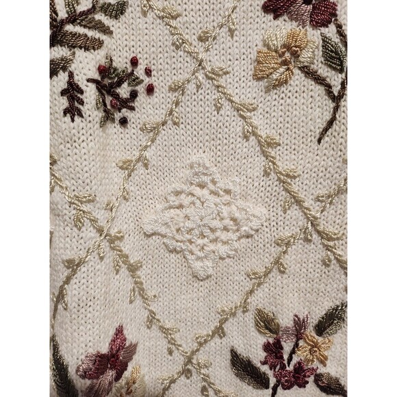 Vintage 90s Heirloom Collectibles Floral Embroidered Sweater Size Medium - Picture 8 of 9